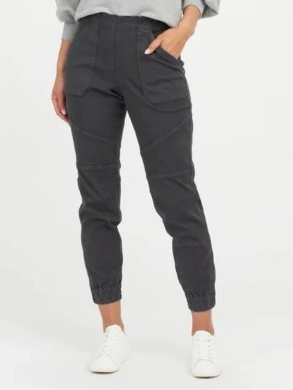 Spanx Stretch Twill Cargo Joggers Pants in Gray Large